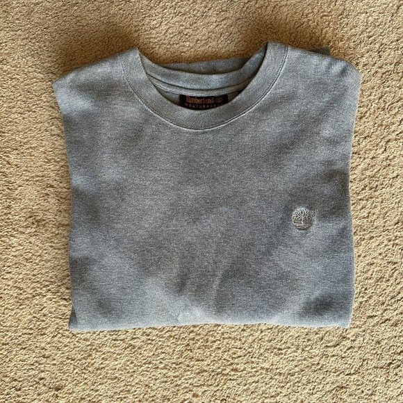 Timberland Sweater Mens Large *Stain* Crewneck Short Sleeve Grey Logo - Picture 10 of 10